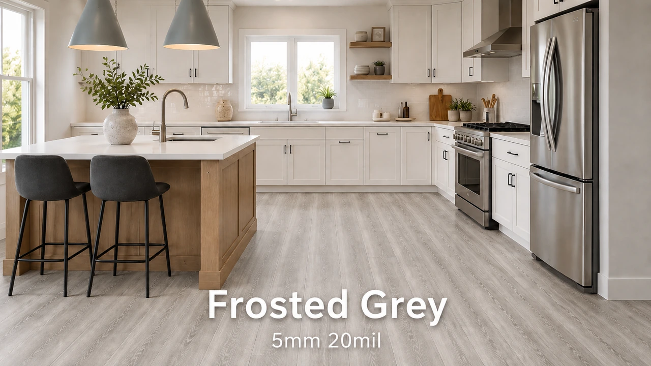 Frosted Grey luxury vinyl flooring in bright kitchen