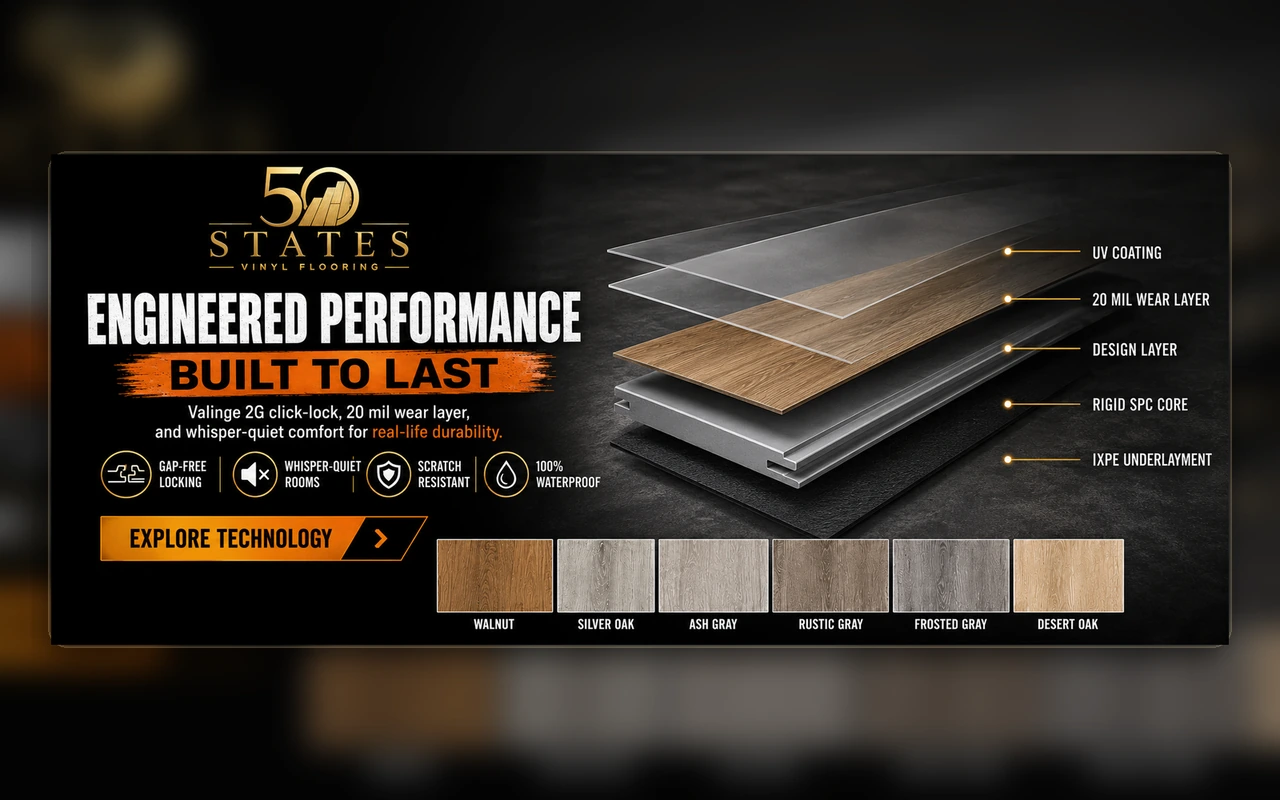 Engineered performance vinyl flooring construction graphic